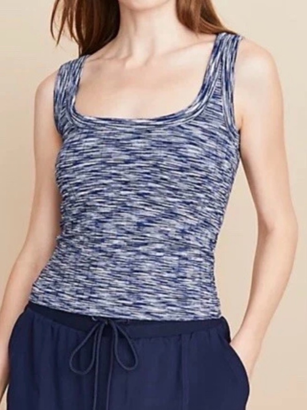 Lou & Grey Form Racerback Tank Top XL Blue White Space Dye Built-in Bra NWT